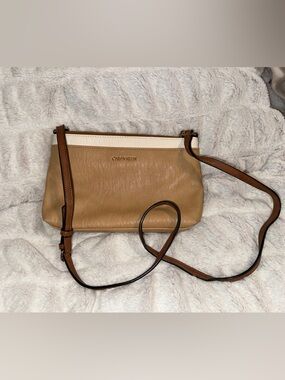 Calvin Klein Tan & Cream Leather Crossbody Purse